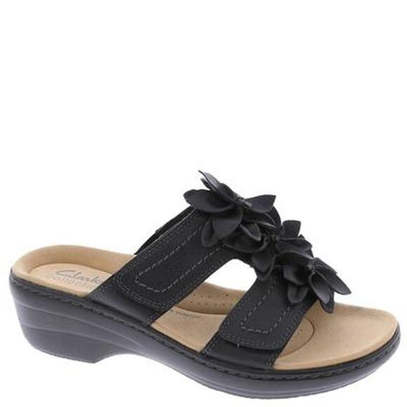 NWT Clarks Collection Women's Merliah Raelyn Slide Sandal, Black Leather, 7 US W - Picture 1 of 1